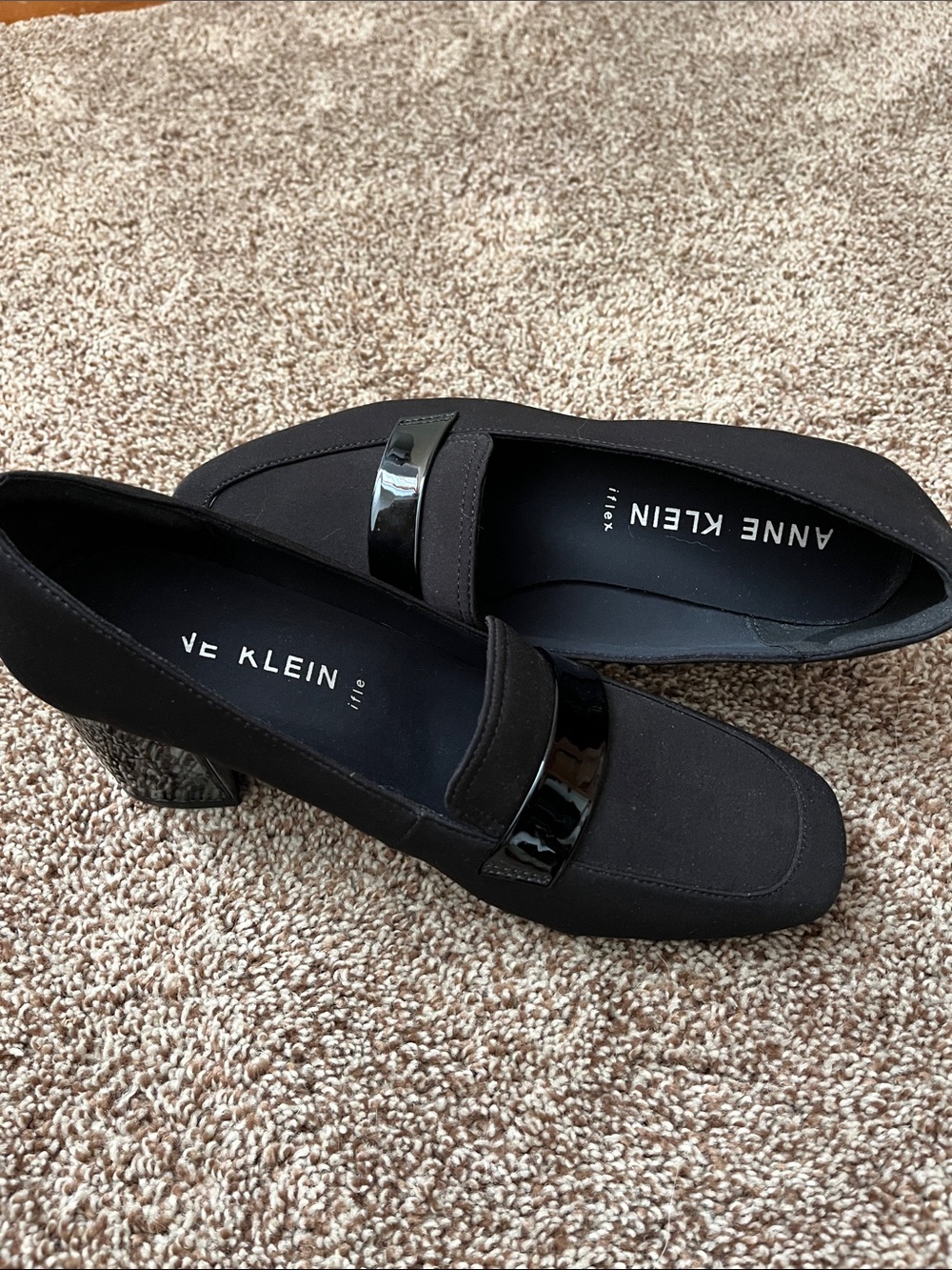 Anne Klein Black Patent-Trim Low Block Heel Loafers